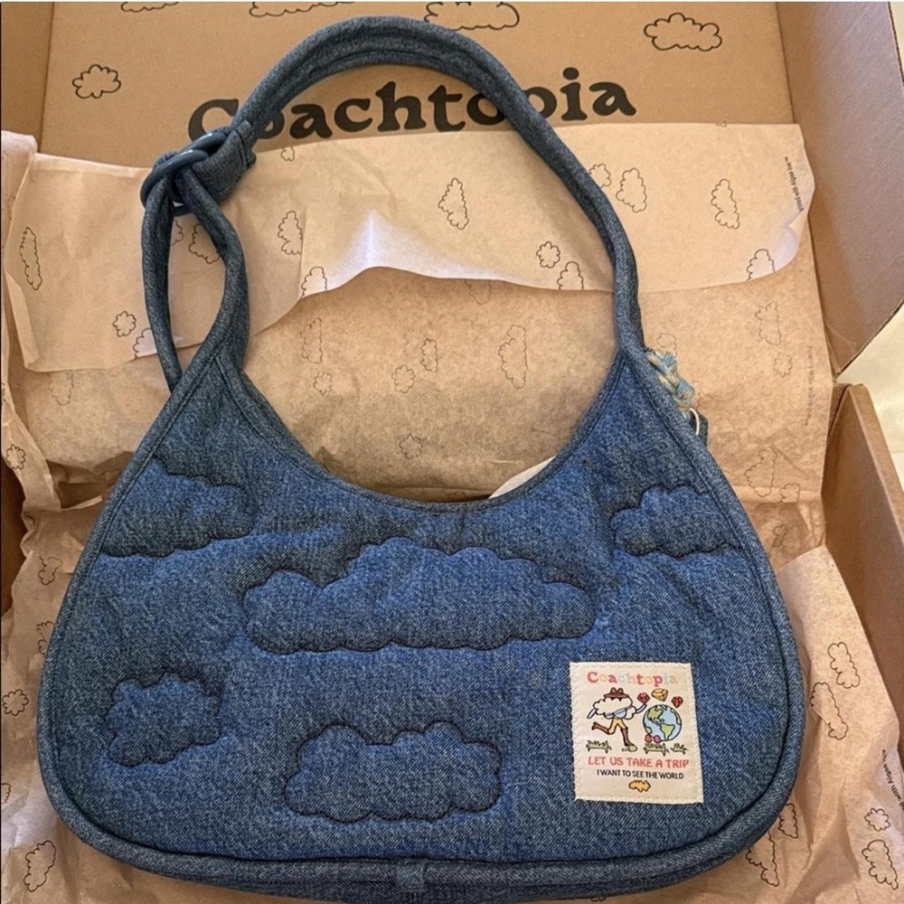 Cloud-Patterned Denim Shoulder Bag - image 1